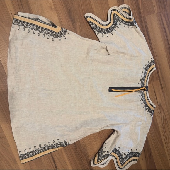 Ivy Jane Boho 100% Linen Cream Tunic with Black and Yellow Embroidery - Picture 5 of 5